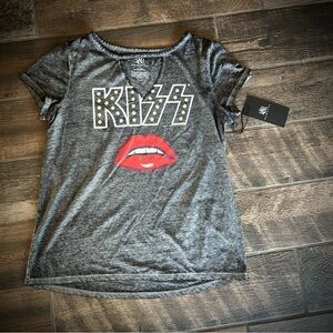 Rock & Republic Rock band KISS gray graphic t shirt with neckline cut out L